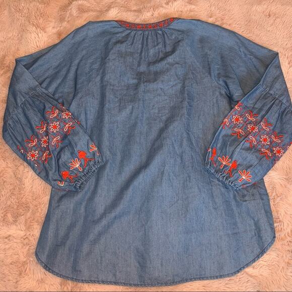 Given Kale Chambray Embroidered Tassel Boho Blouse Size: Medium - Picture 10 of 10